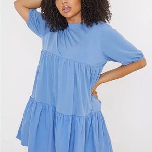 PLUS SIZE POPLIN TIERED SMOCK
DRESS
BLUE
